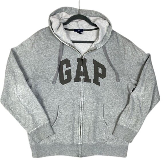 GAP vintage full zip hoodie neutral gray embroidered spell out L y2k - Picture 1 of 11
